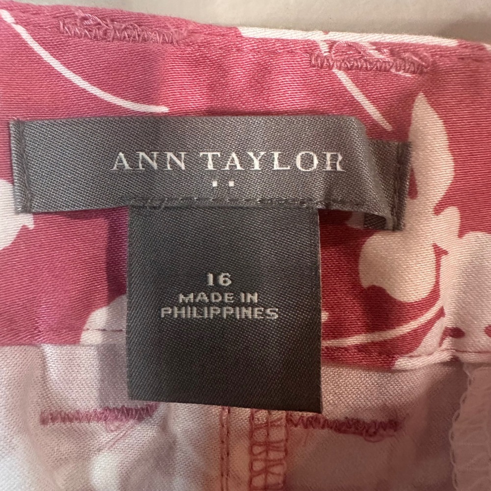 Ann Taylor Pink White Floral Cotton Pencil Skirt Womens 16 Career Summer Casual - Picture 3 of 7